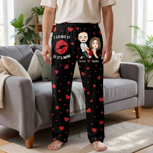 Printed Lounge Pants Personalized I Licked It So It's Mine Love Quote Cute Gift for Couples Funny Valentines Gift