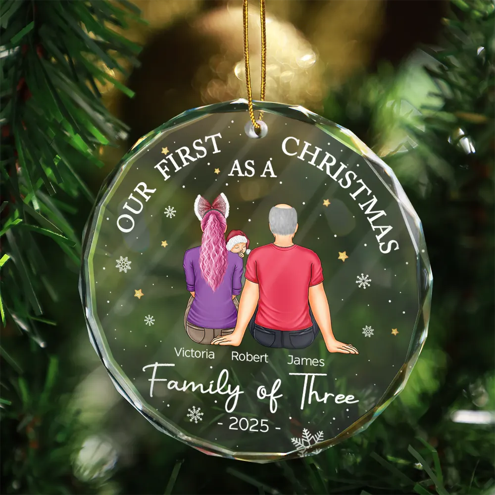 Crystal Ornament with Cozy Family Design for Christmas Tree Decoration, Perfect Gift for Holiday Memories