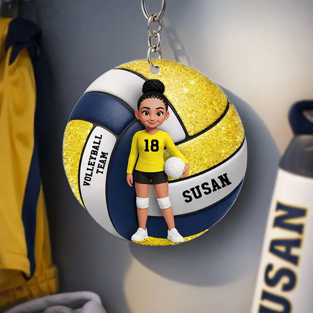Cute Volleyball Player Acrylic Keychain, Personalized Team Style Charm For Bags & Keys, Sweet Everyday Gift For Her