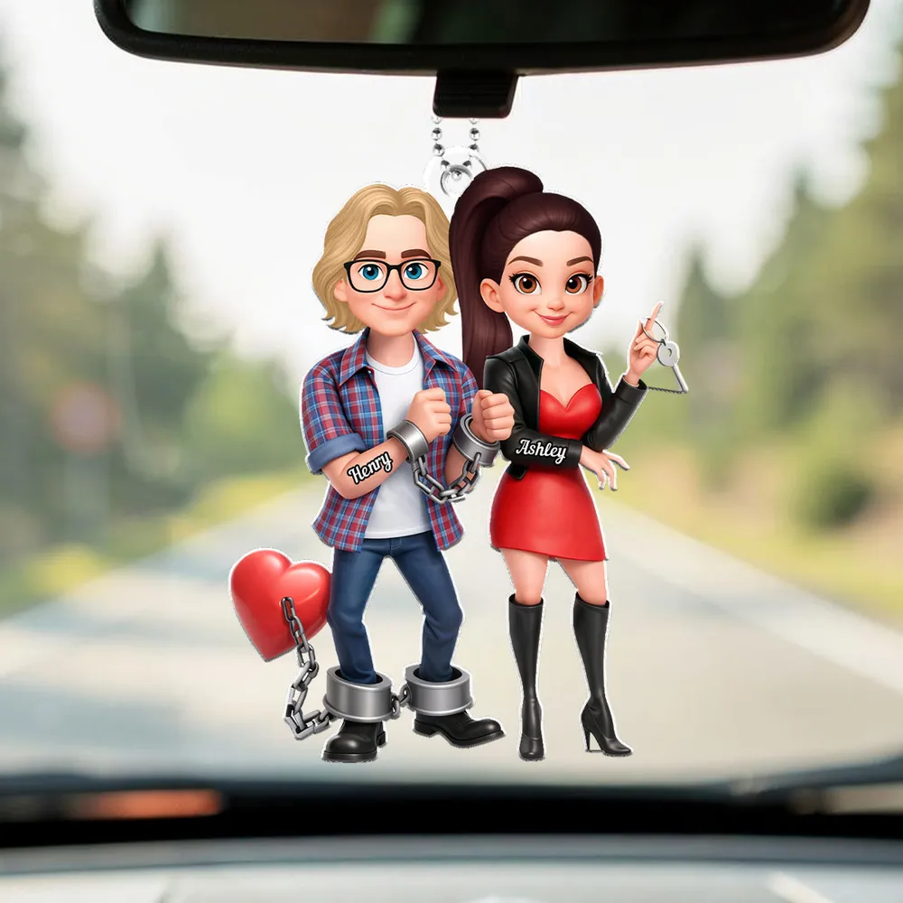 Funny Cartoon Couple Acrylic Car Hanger Cute Handcuffed Love Design Unique Creative Gift for Couples