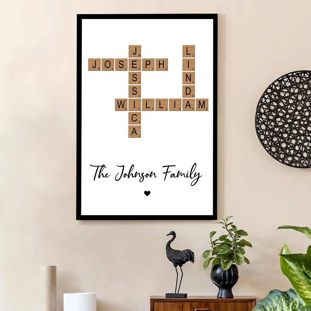 Personalized Family Crossword Poster Print, Unique Gift to Enhance Cozy Home Atmosphere