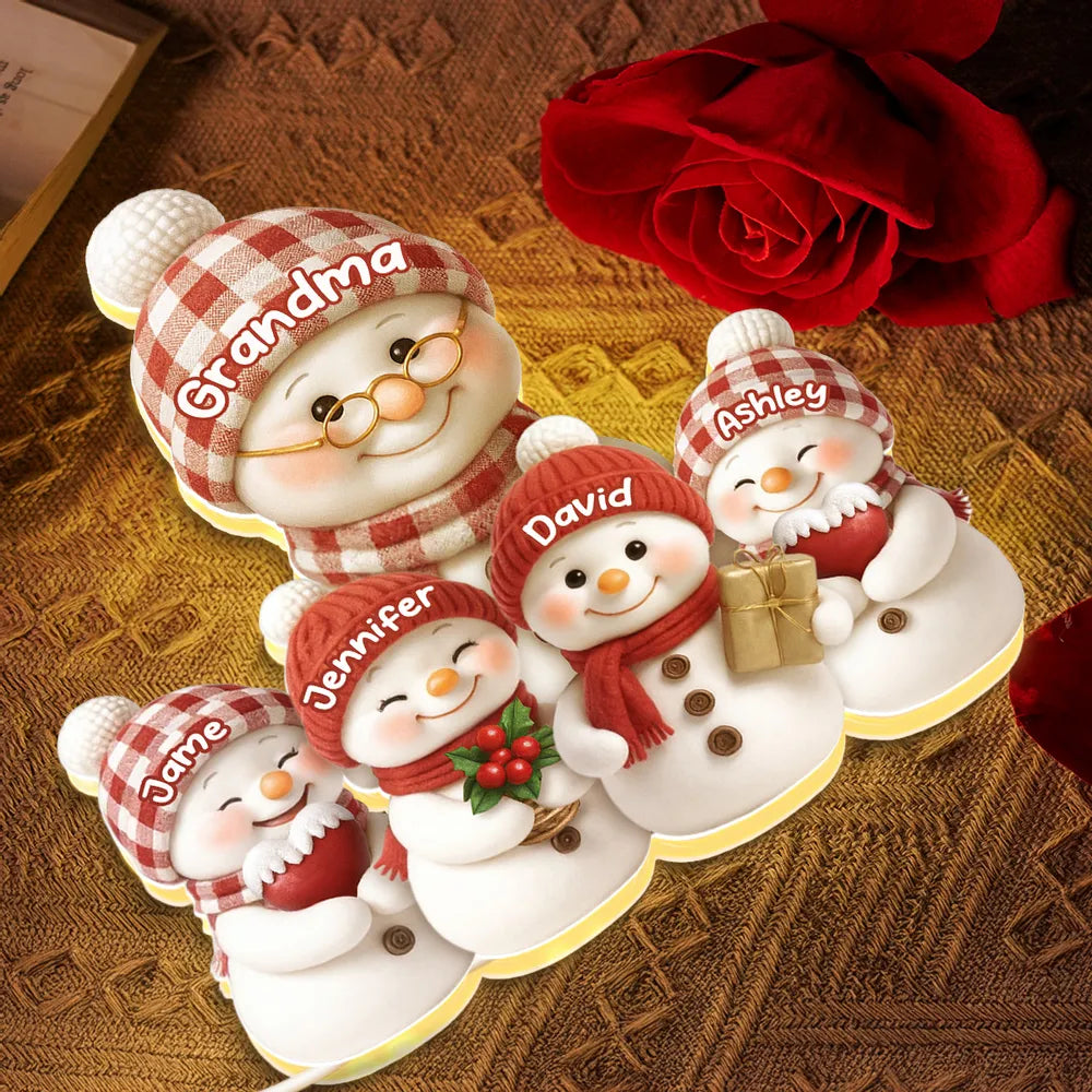 Snowman Family Acrylic Light Box for Grandma - Cozy Christmas Decor and Unique Holiday Gift from Grandkids