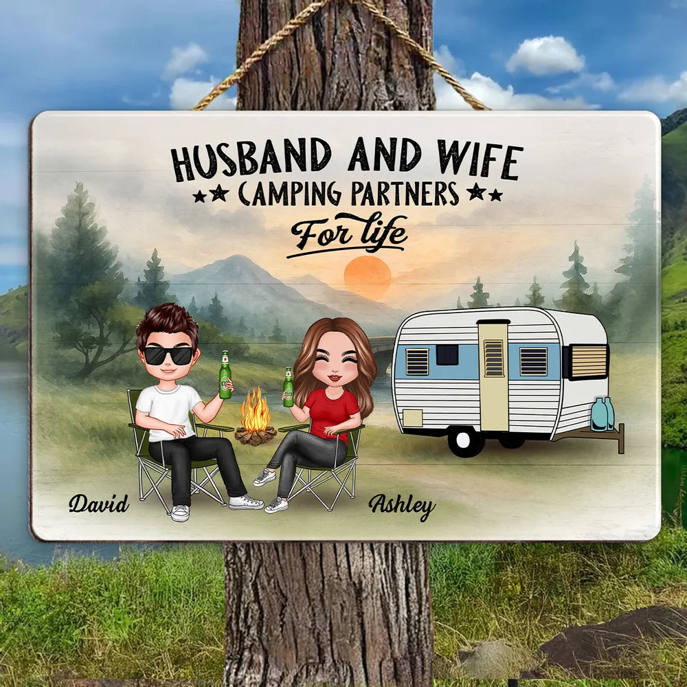 Camping Husband and Wife Custom Wooden Sign – “Family for Life” Personalized Home Decor