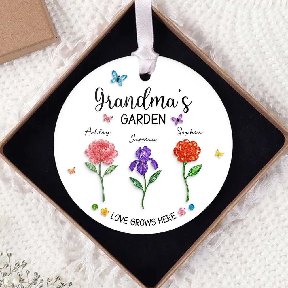 Grandma’s Garden Ceramic Ornament — Love Grows Here, a Beautiful Gift Full of Blooming Memories
