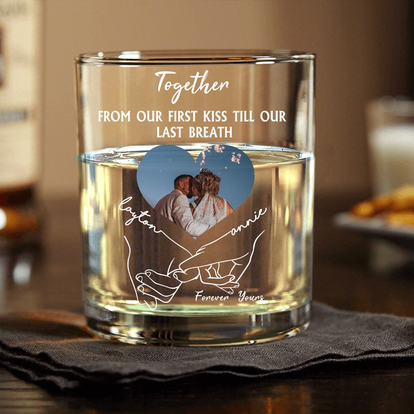 Personalized Romantic Whiskey Glasses, Custom Couple Gift with Photo & Love Quote