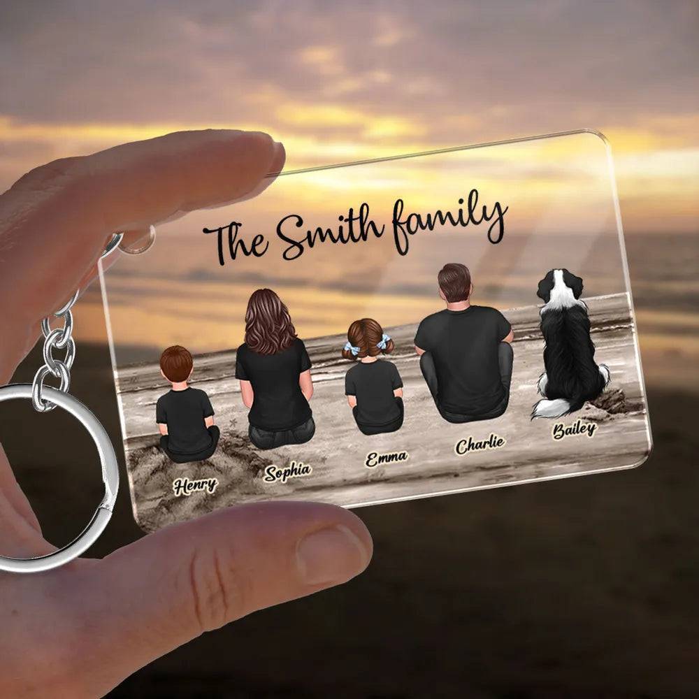 Family Beach Sunset Back View Keychain, Poster, Plaque - Unique Gift