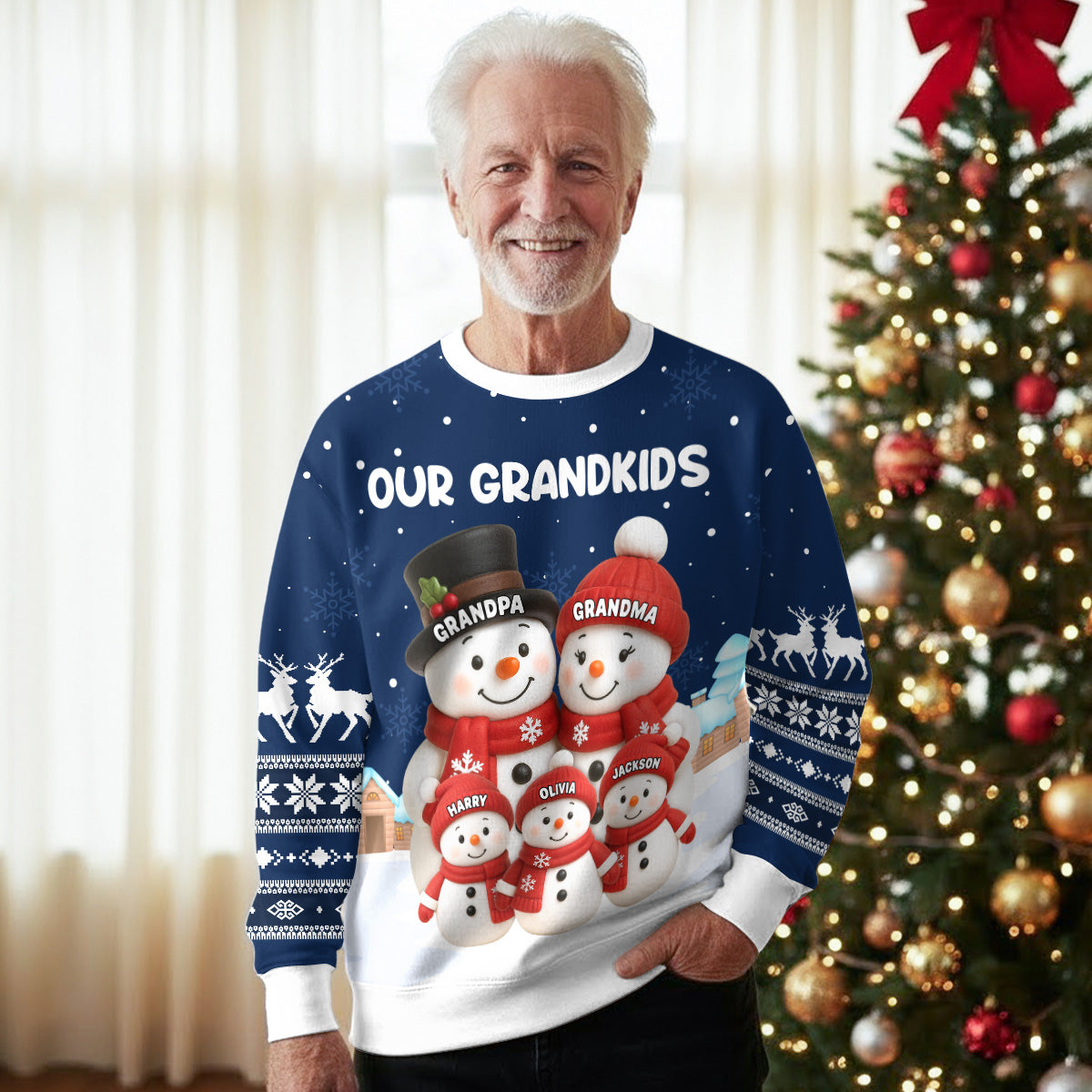 Custom Our Grandkids Snowman Printed Sweatshirt, Cute Winter Grandparent Gift for Proud Nana and Papa, Heartwarming Christmas Surprise