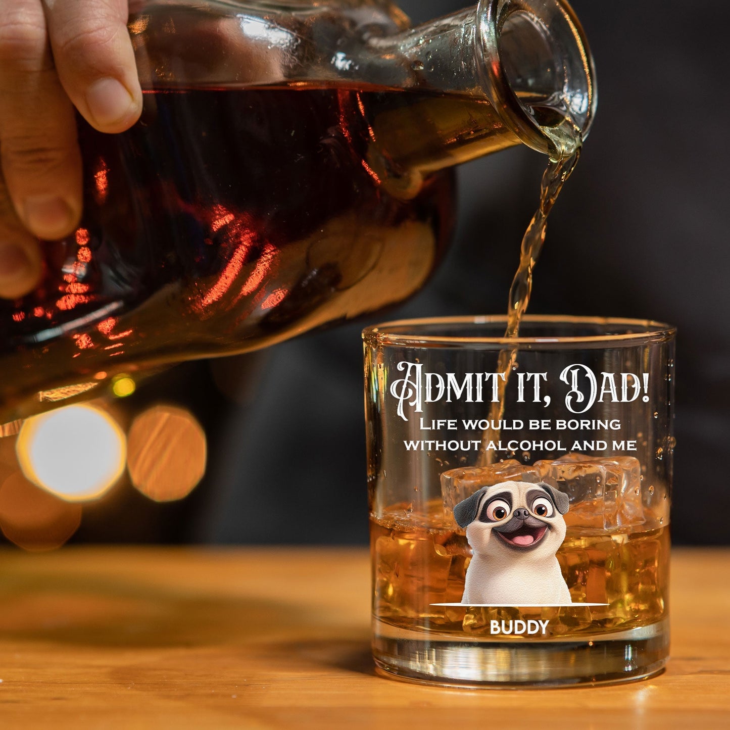 Custom Dog-Design Whiskey Glass for Dad – Personalized Pet Cup Gift