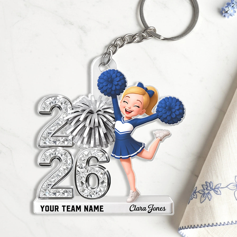 Personalized Cheerleader Acrylic Keychain With Custom Team Name For Everyday Bags, A Cute Unique Gift For Her
