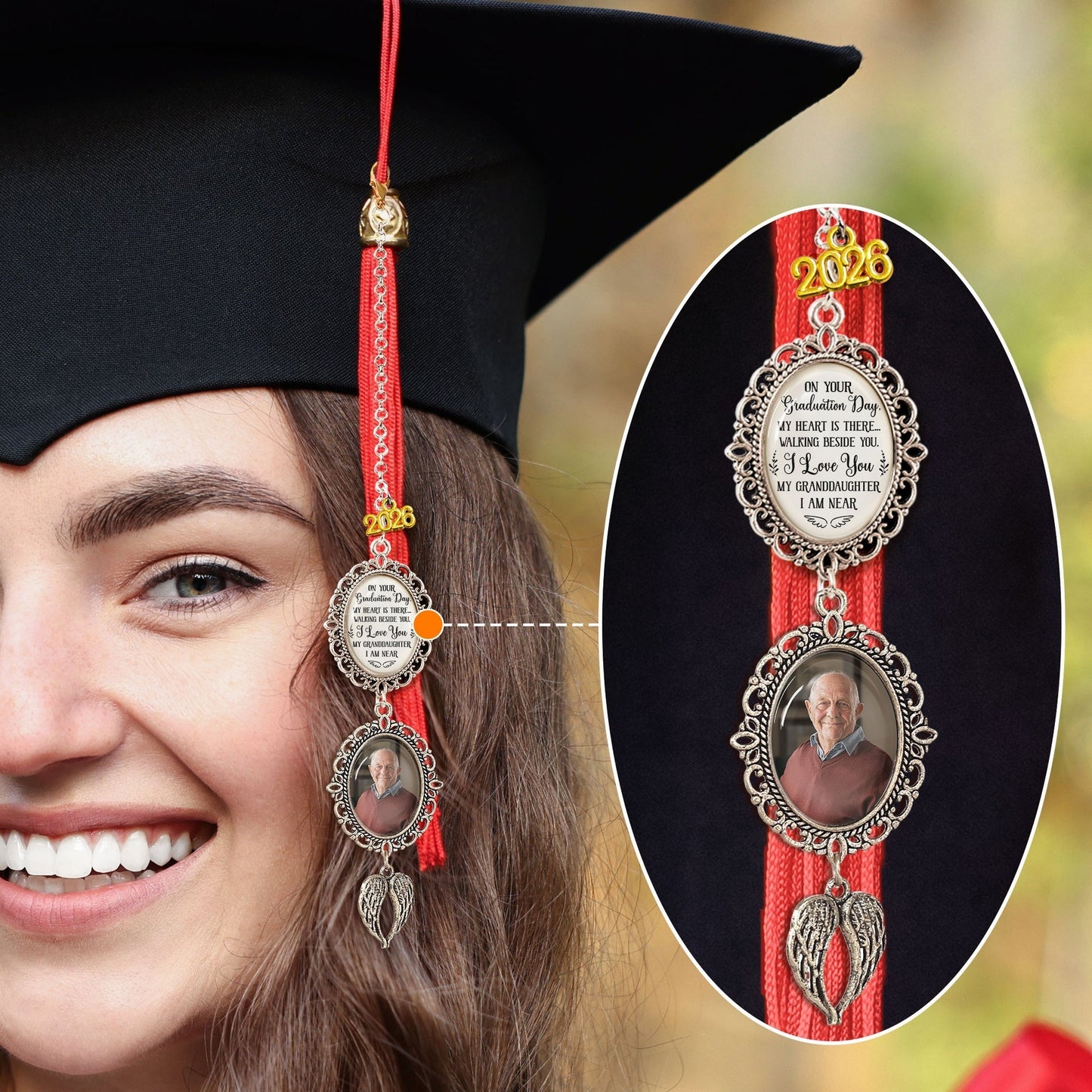 Personalized Stainless Steel Tassel Charm Graduation Gift with Photo Keepsake and 'On Your Graduation Day' Message