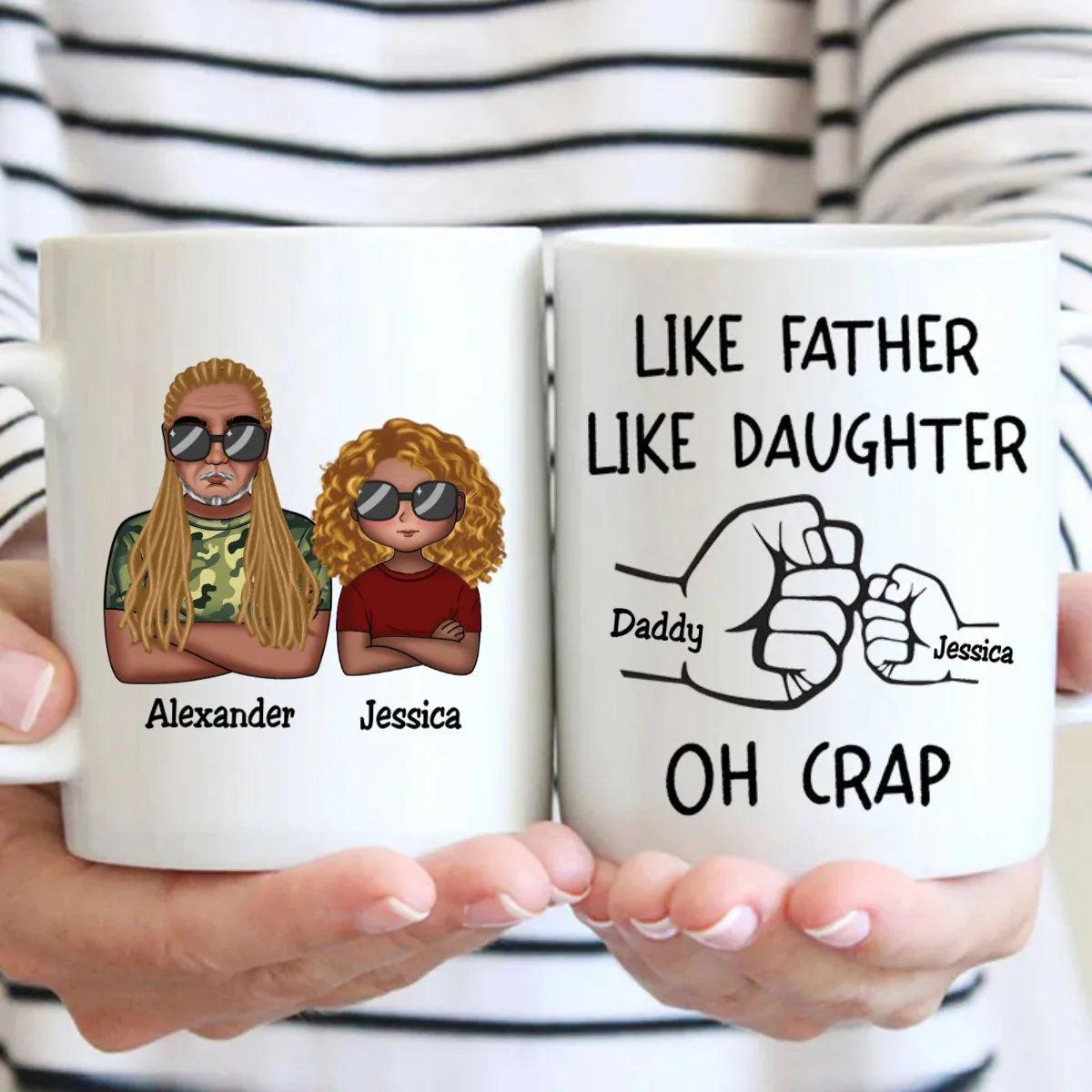 “OH CRAP!” Fist-Bump Duo – White Ceramic Mug, Custom Fist-Bump Cup, Creative Father’s Day Gift from Daughter