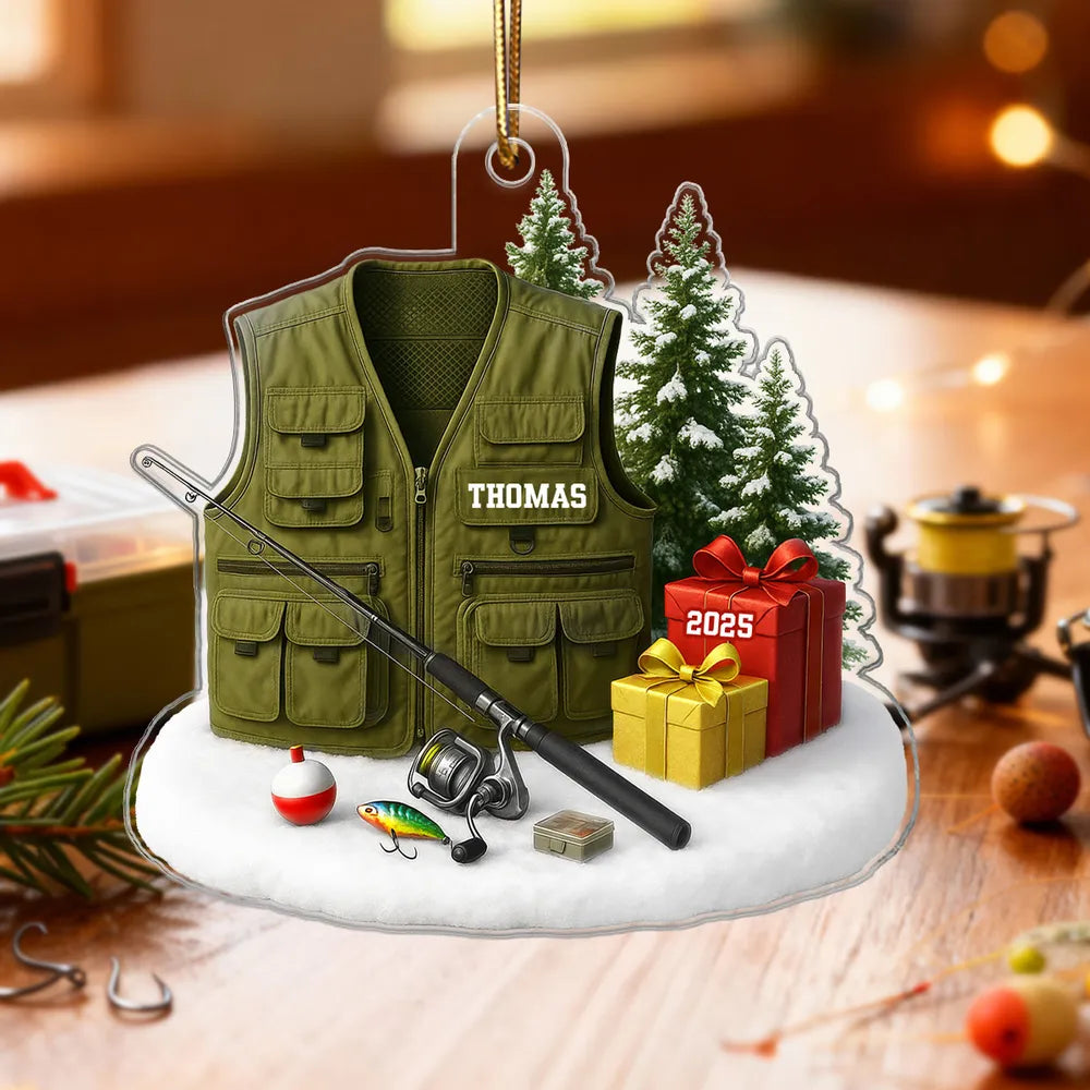 Custom Fishing Vest Ornament for Anglers Xmas Gift