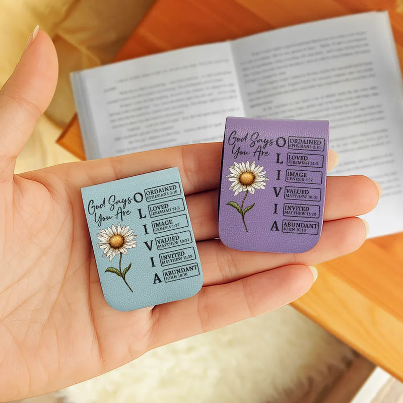 Personalized Leather Magnetic Bookmark with Faith Quotes and Birth Flower, Custom Name Initial Gift for Book Lovers