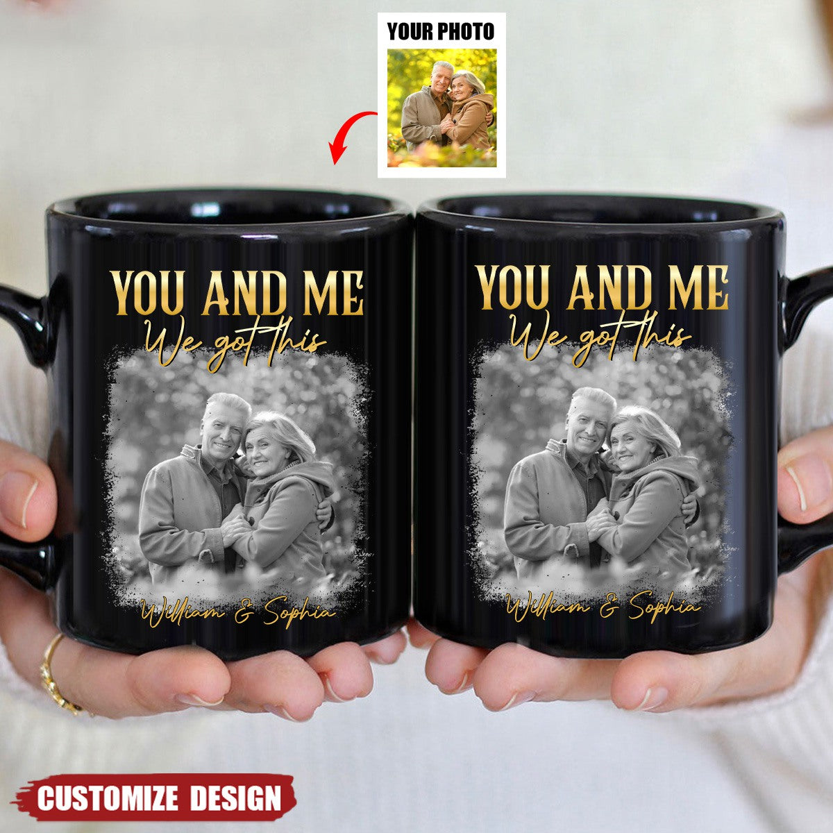 "You and Me – Personalized Couple Mug with Custom Photo and Heartfelt Message – Ideal Gift for Lovers, Couples, or Anniversaries"