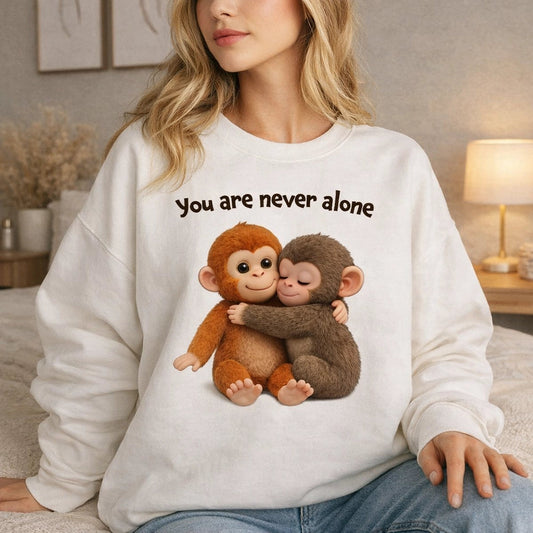 Personalized Classic Tee with Hugging Baby Monkeys You are never alone Quote - Unique Cute Gift for a Best Friend