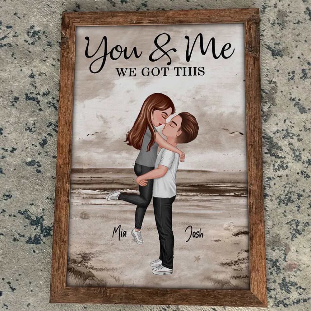 Retro Vintage Couple Hugging Kissing Beach Landscape Personalized Vertical Poster