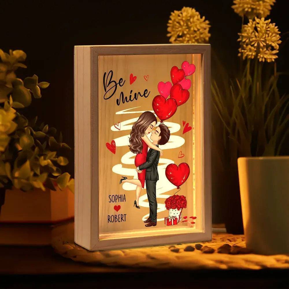 Be Mine Doll Couple Kissing - Valentine's Day Custom Frame Light Box - Personalized Romantic Scene