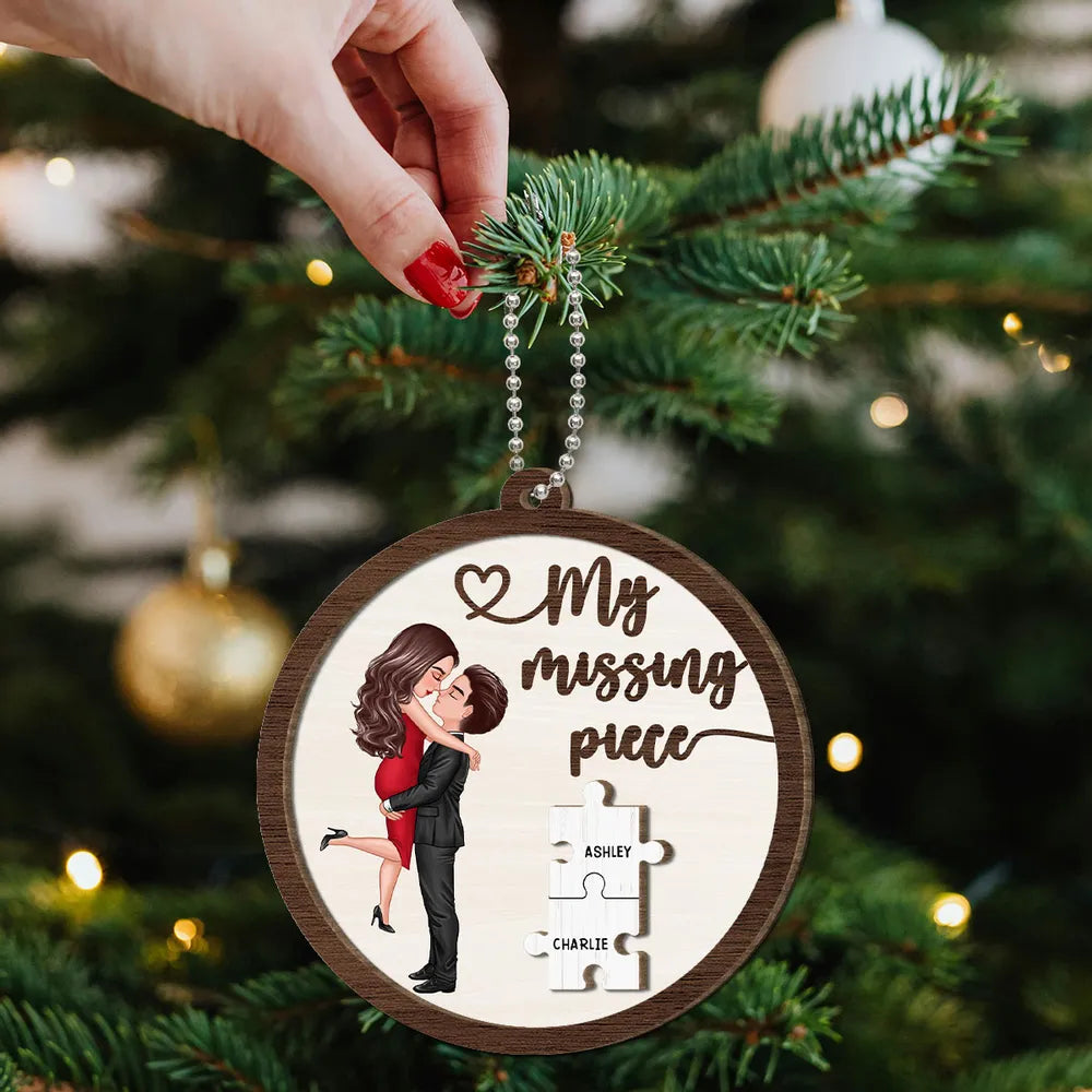My Missing Piece Couple Hugging Kissing Personalized 2-Layer Wooden Ornament or Plaque or Keychain or Cup