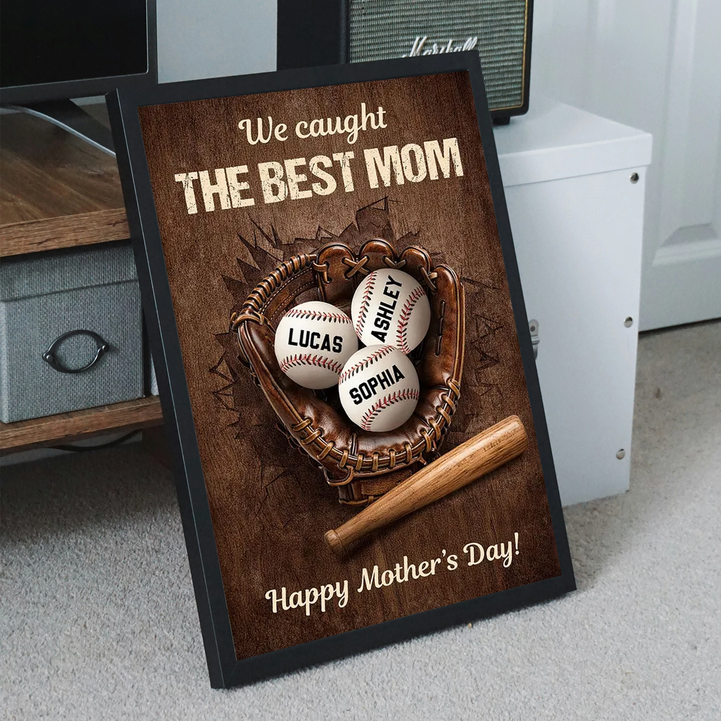Personalized Baseball Mom Poster, We Caught The Best Mom Wall Decor, Unique Mother's Day Gift for Mom