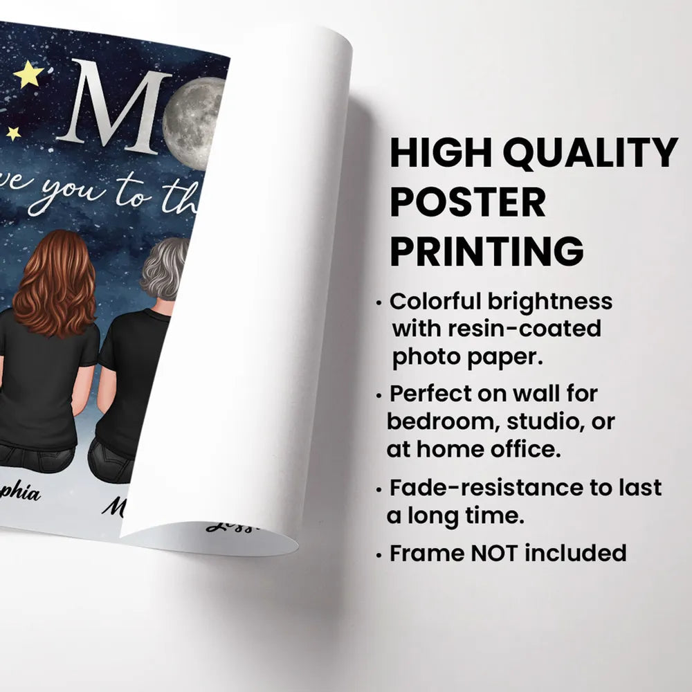 We Love You to the Moon and Back – Personalized Gift for Mom with Family Back View Design – Perfect for Mother’s Day or Family Day