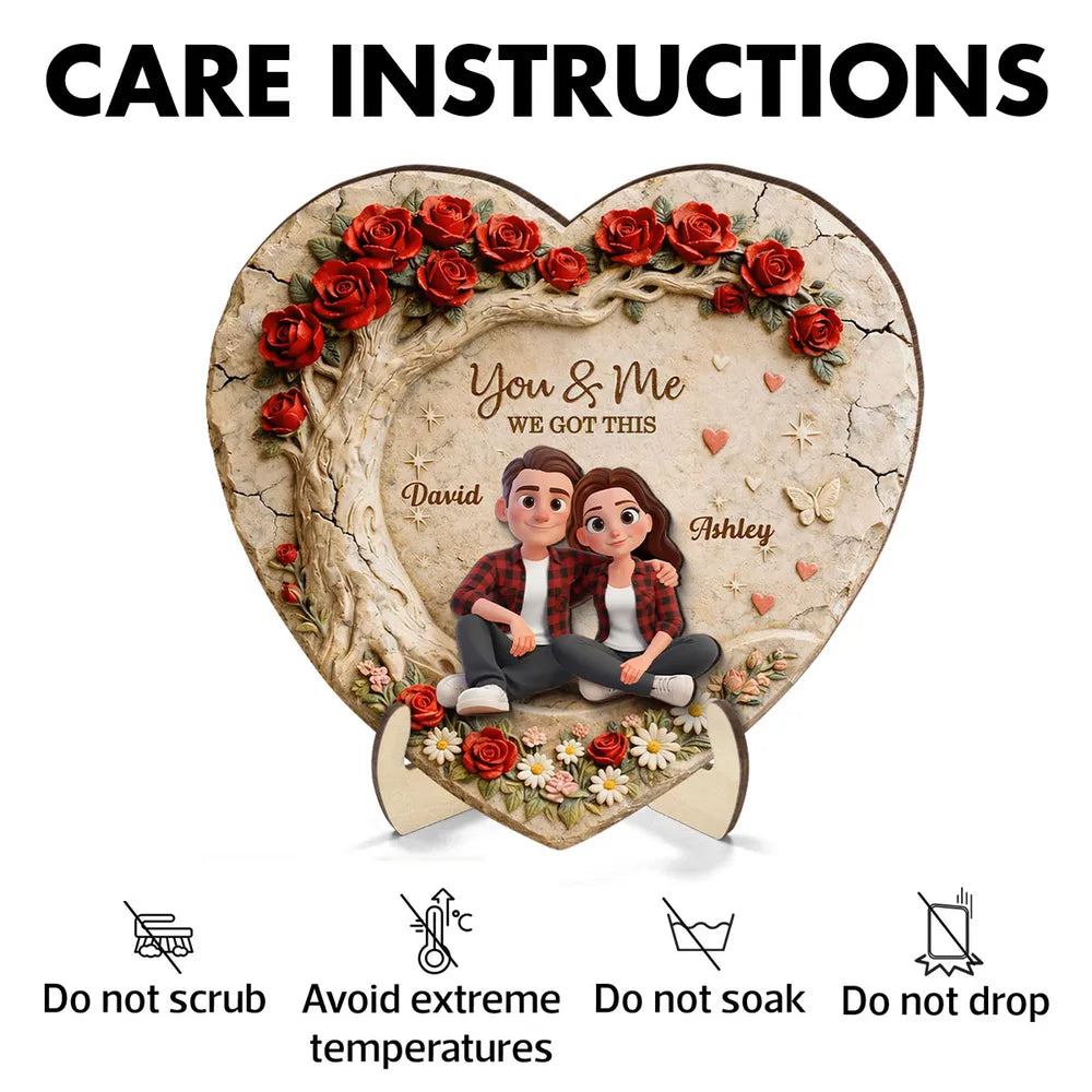 Personalized 2-Layer Wooden Plaque Couple Sitting Together in a Heart Rose Design You & Me Unique Gift for Husband or Wife