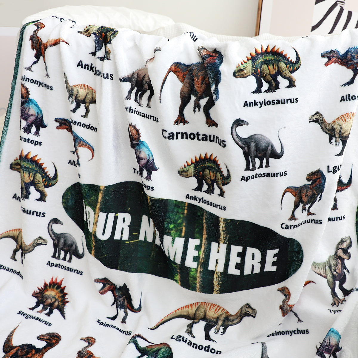 Personalized Dinosaur Chart Fleece Throw Blanket for Kids, Educational & Soft Warm Gift
