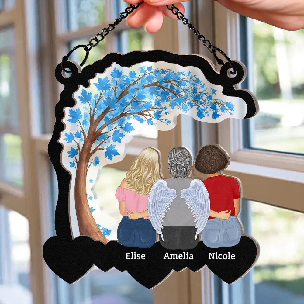 Wood and Acrylic Layered Ornament with Mother and Daughters Back View, Warm Family Bond Design, Perfect Gift for Women and Sisters