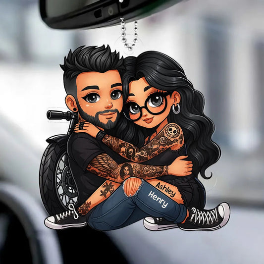 Ride Together Biker Couple Acrylic Car Hanger – Personalized Gift for Motorcycle Lovers
