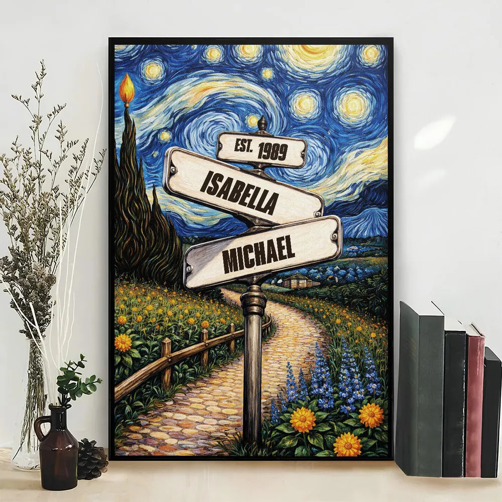 Personalized Couple Poster with Starry Night Signpost Scene, Unique Romantic Gift for Your Partner