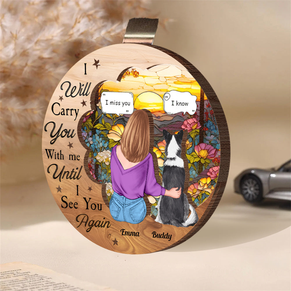 Personalized Car Visor Clip with Heartfelt Dog and Owner Illustration – Perfect Gift for Couples Who Cherish Their Pets