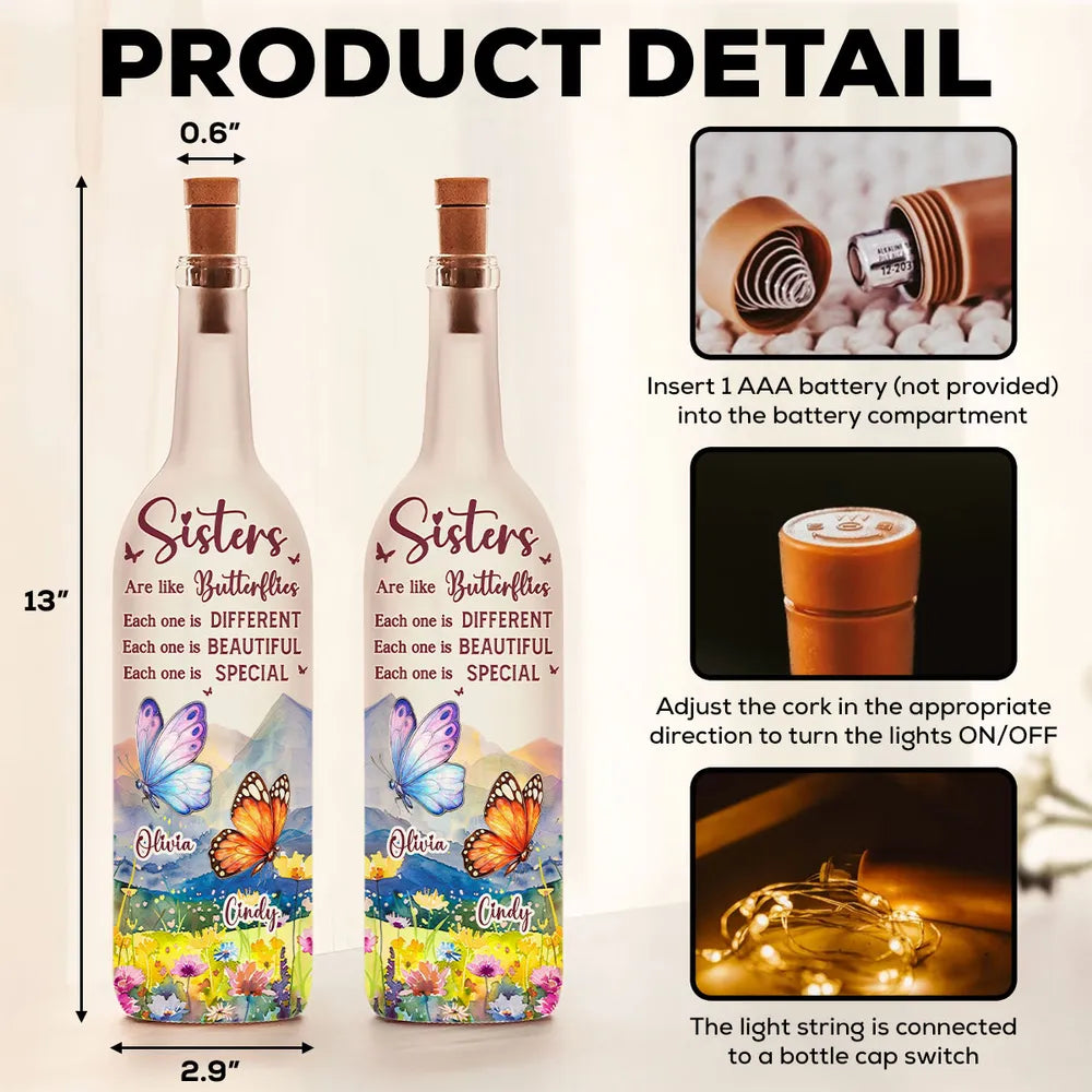 Butterfly Sisters Bottle Lamp with Warm Glow, Perfect Gift for Special Bond