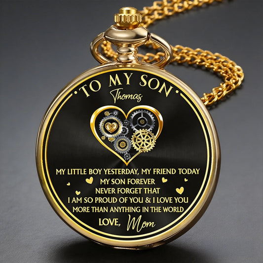 Custom Pocket Watch For Son, 'So Proud Of You' Love Note Style, Timeless Gift Keepsake For Him
