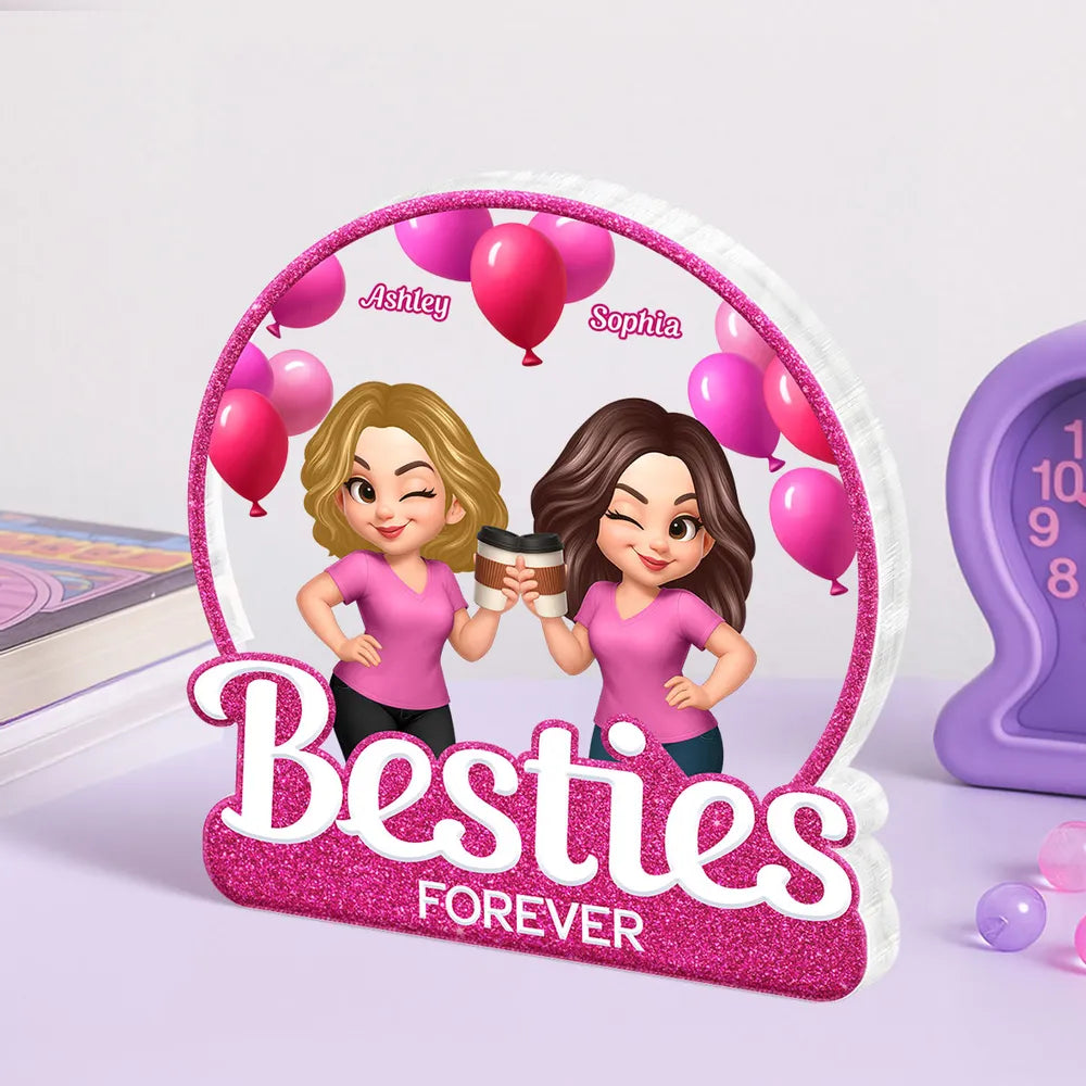 Personalized Best Friends Acrylic Block Plaque with Cartoon Illustration, Celebrate Friendship Moments, Perfect Gift Choice