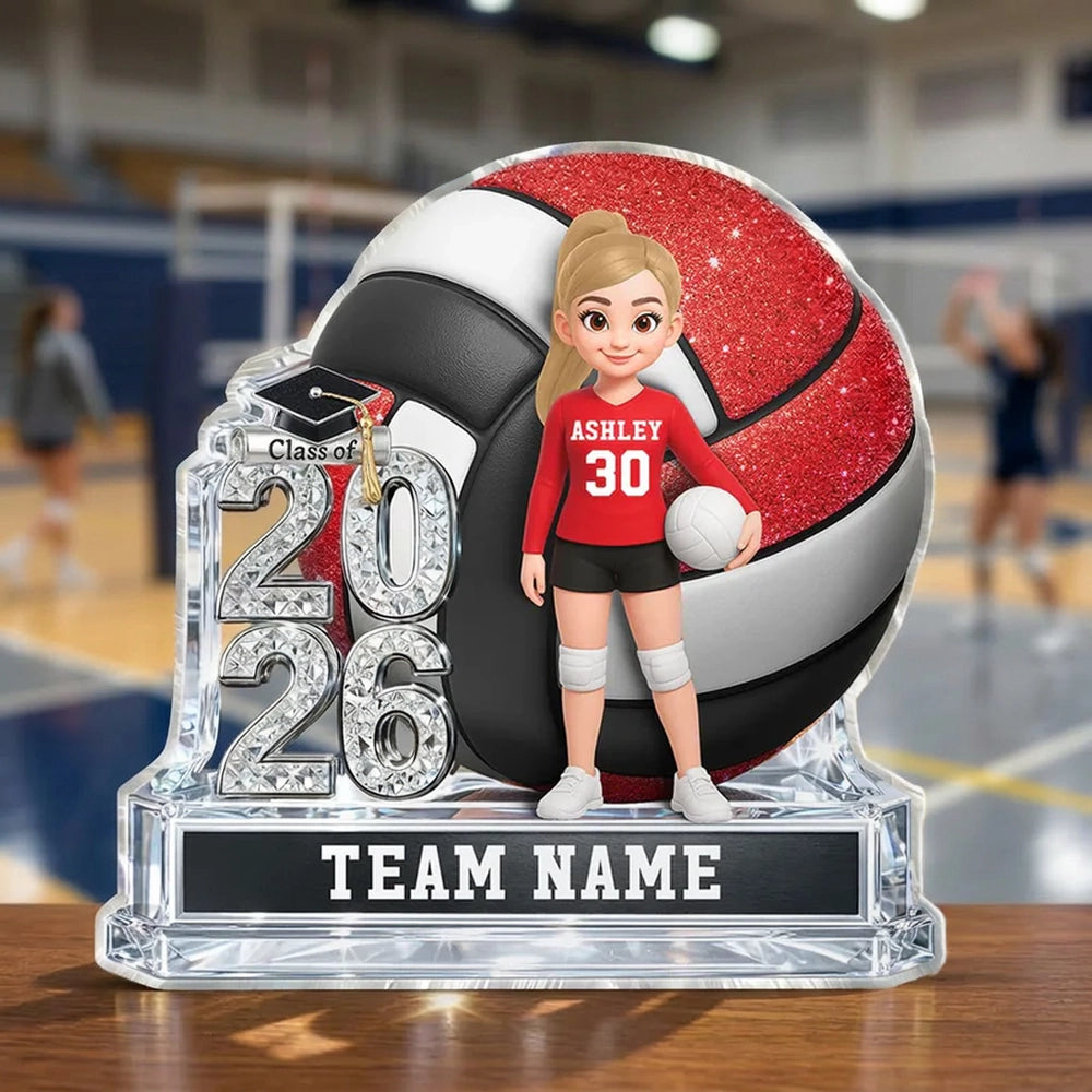 Volleyball Shaped Acrylic Block Plaque, Personalized Class Keepsake for a Senior Player - Proud Team Gift for Her
