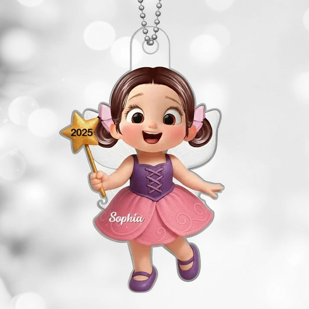 Cute Fairy Girl Acrylic Ornament with Playful Holiday Charm, a Perfect Gift for Kids and Family