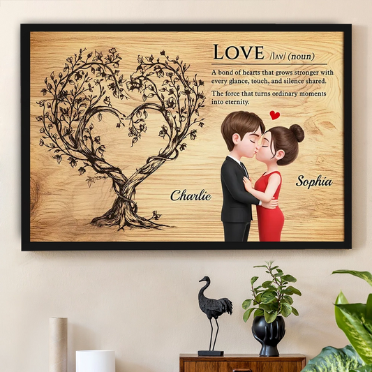 Romantic Couple Kissing Poster with Love Quote and Heart Tree, Personalized Wall Decor, Unique Gift for Couples