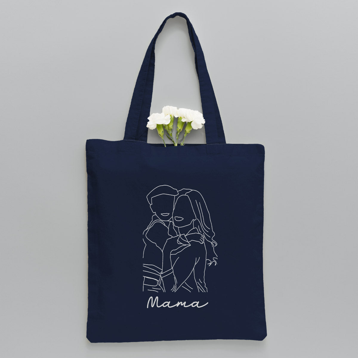 Custom Photo Line Art - Personalized Step Mom Embroidered Tote Bag