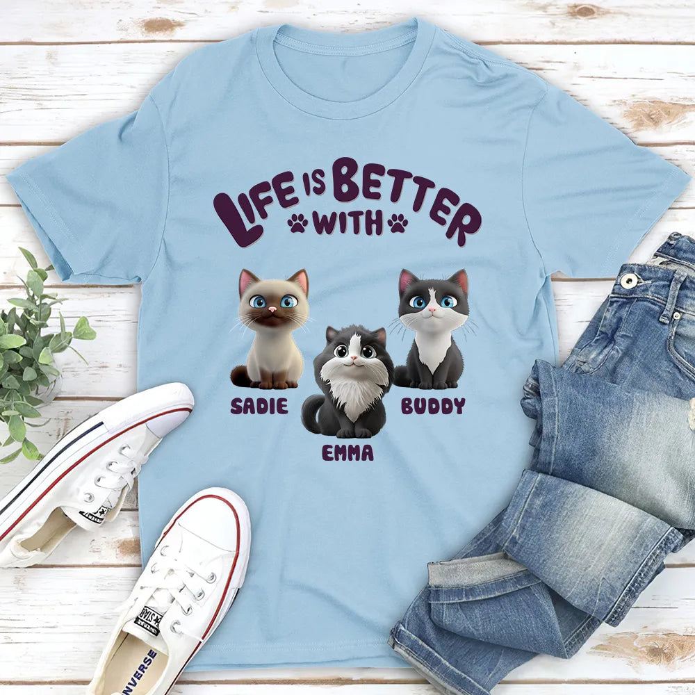 Life Is Better with Cats – Personalized Classic Tee with Custom Cat Names, Perfect Gift for Cat or Dog Lovers