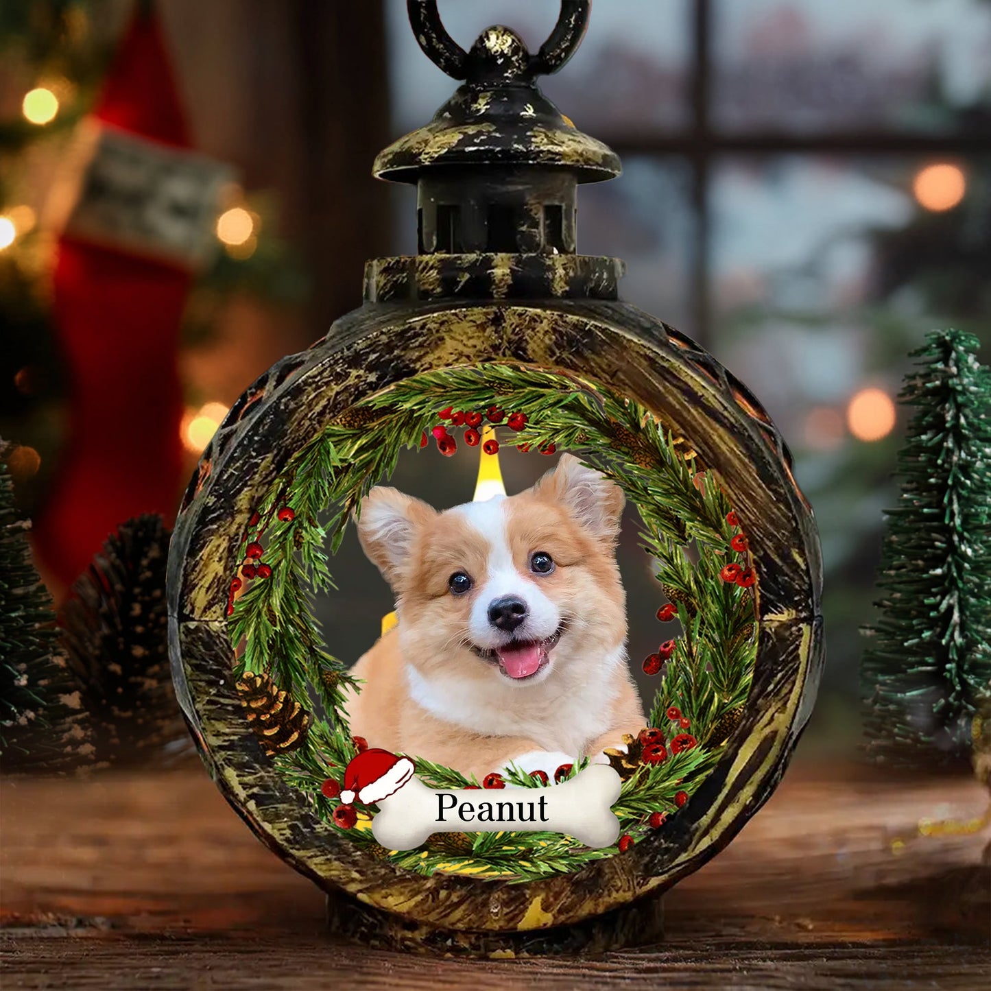 Personalized Pet Memorial Lantern Ornament, Custom Christmas Decoration with Pet Photo and Name