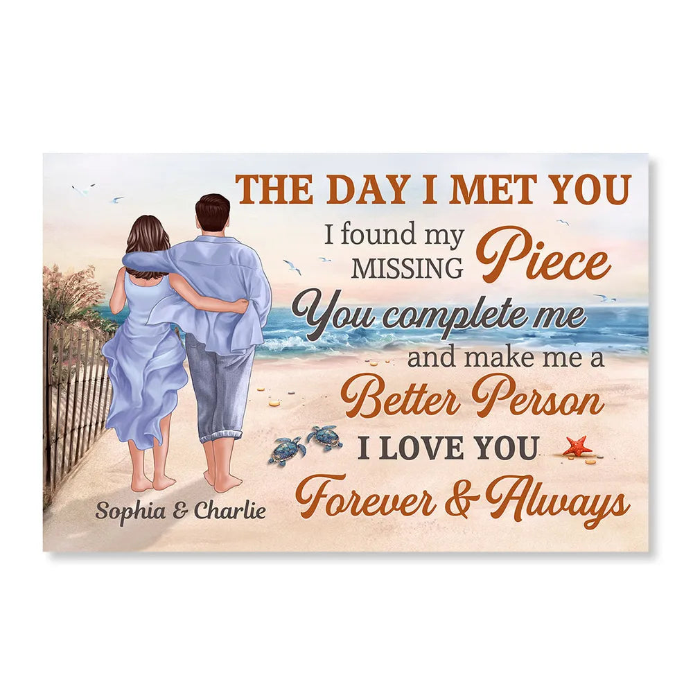 Valentine's Day Couple Embrace on the Beach – Custom Posters, Plaques, Keychains, Ornaments, Pillows & More