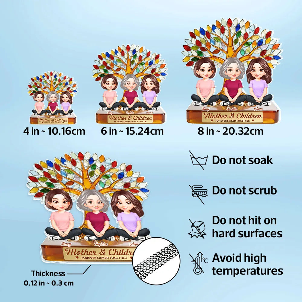 Personalized Acrylic Suncatcher Ornament for Mom, Mother and Children Under Colorful Tree, Unique Gift That Lights Up Any Window