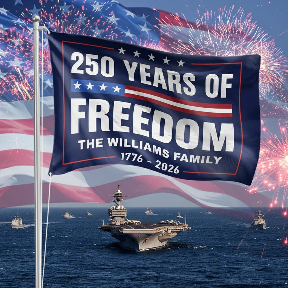250 Years of Freedom House Flag for US Anniversary, Navy Blue Patriotic Decor for Yard or Porch, Meaningful Gift for Proud Families