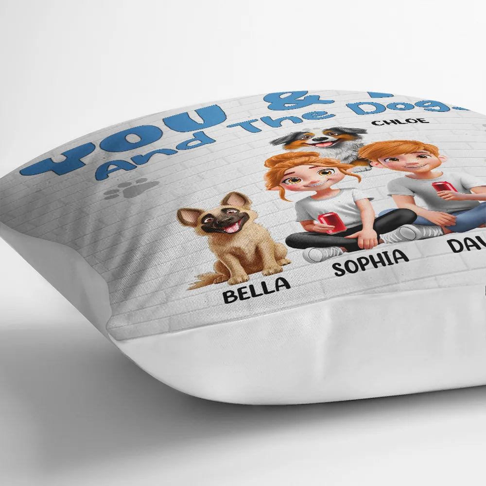 You & Me and the Dogs – Personalized Square Pillow for Families with Custom Pet and People Characters, Perfect Gift for Dog Lovers