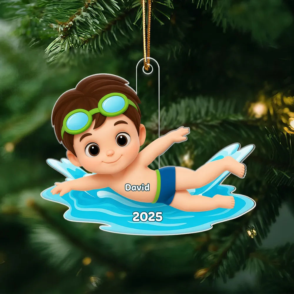 Cartoon Swimmer Acrylic Ornament | Custom Kid Design | Playful Pose, Perfect Gift for Children's Day or Birthday