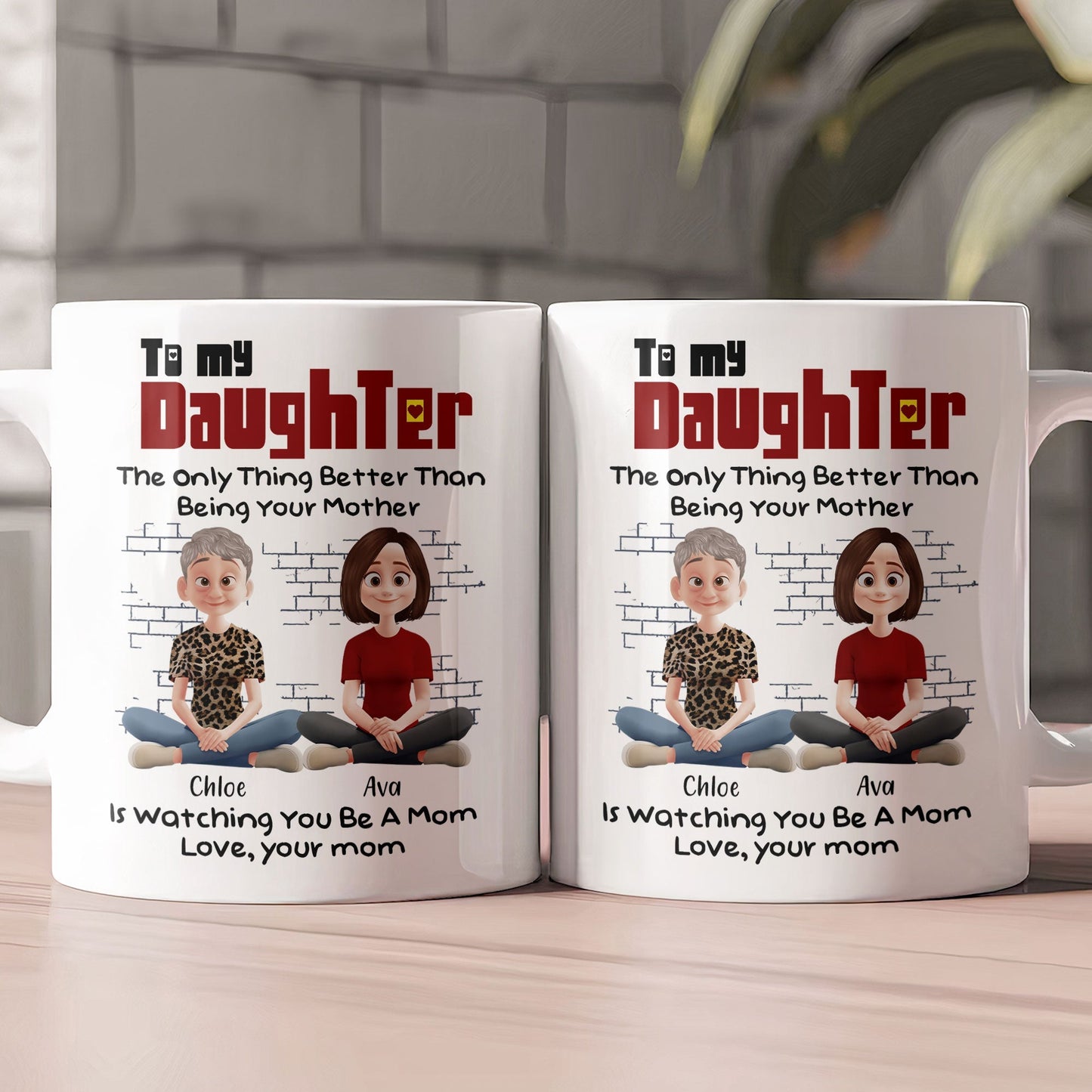 To My Daughter – Personalized White Ceramic Mug with Custom Names, Heartfelt Gift for Mother and Daughter on Special Occasions