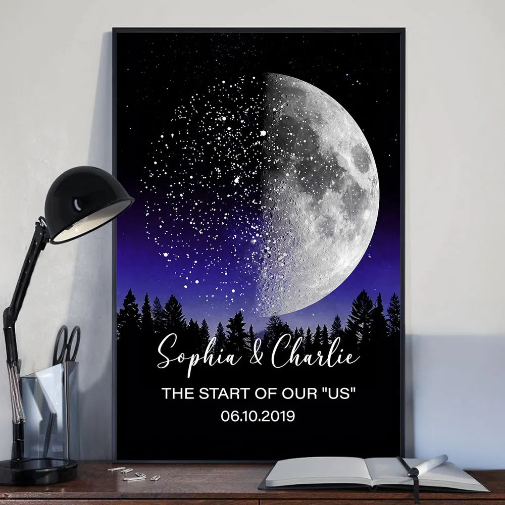 Personalized Moon Phase Star Map Poster for a Couple, Night Sky Wall Art, Unique Romantic Gift for Anniversary or Wedding