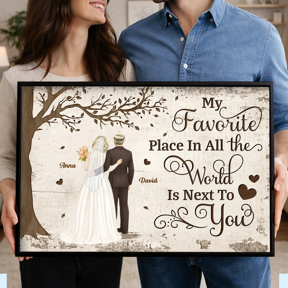 Personalized Couple Poster Back View Under Tree Romantic Quote Wall Decor Unique Gift for Husband or Wife