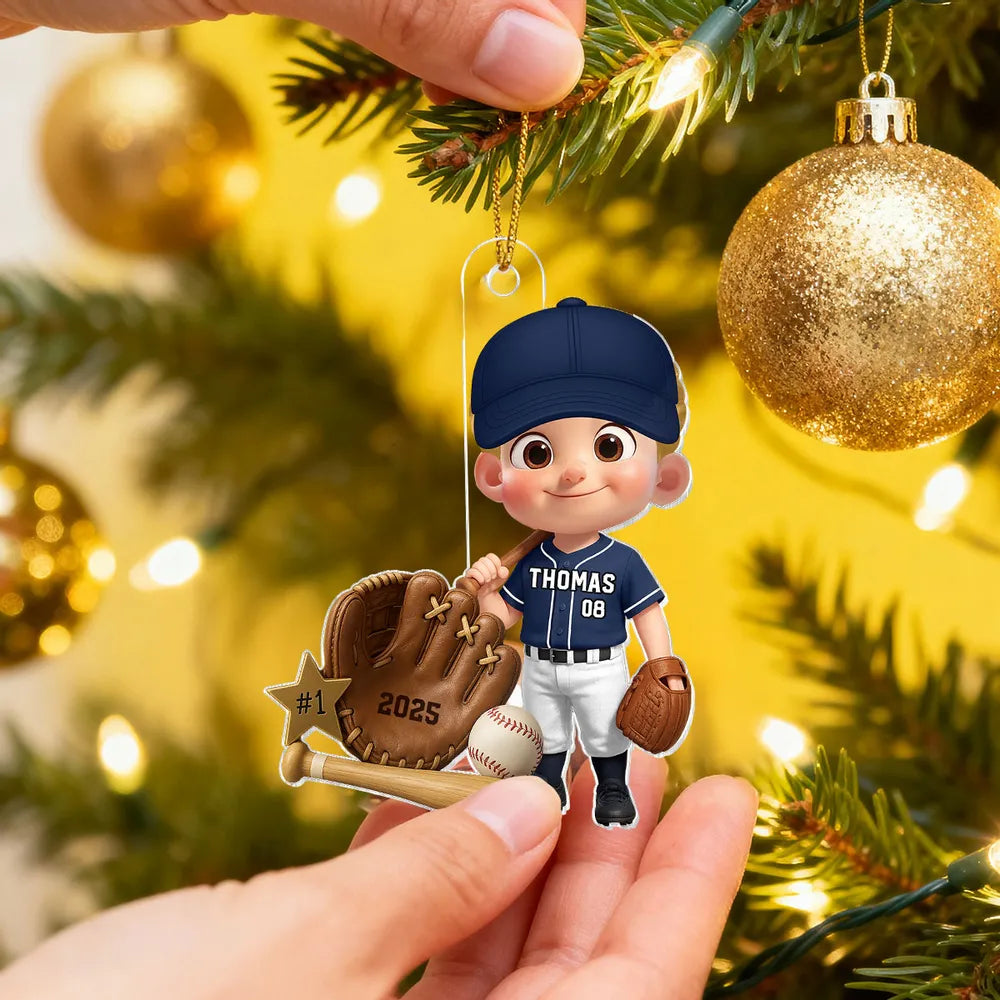 Custom Baseball Player Acrylic Ornament – Perfect Christmas Gift to Celebrate Kids' Passion for Sports