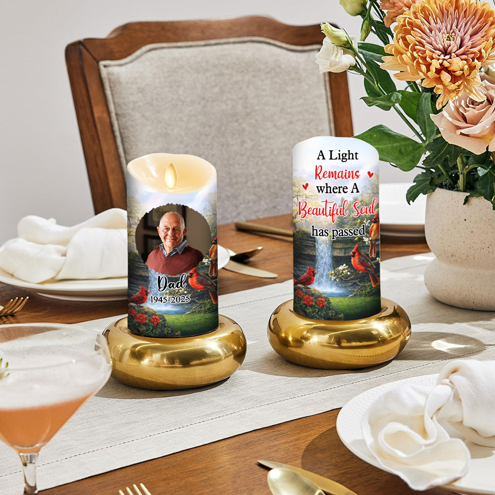 Personalized Flameless LED Candle with Photo and Memorial Quote, Peaceful Warm Glow, Unique Remembrance Gift