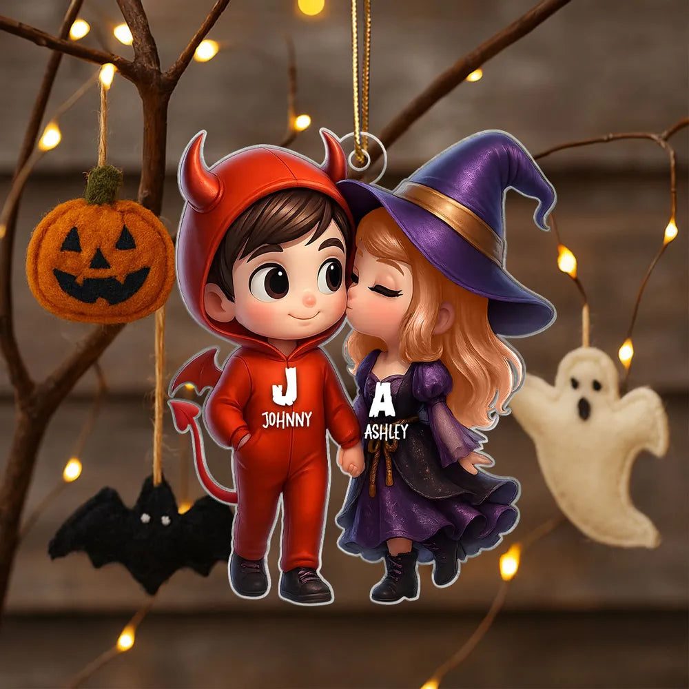 “Devil & Witch” Personalized Acrylic Ornament – Cute Halloween Gift for Couples